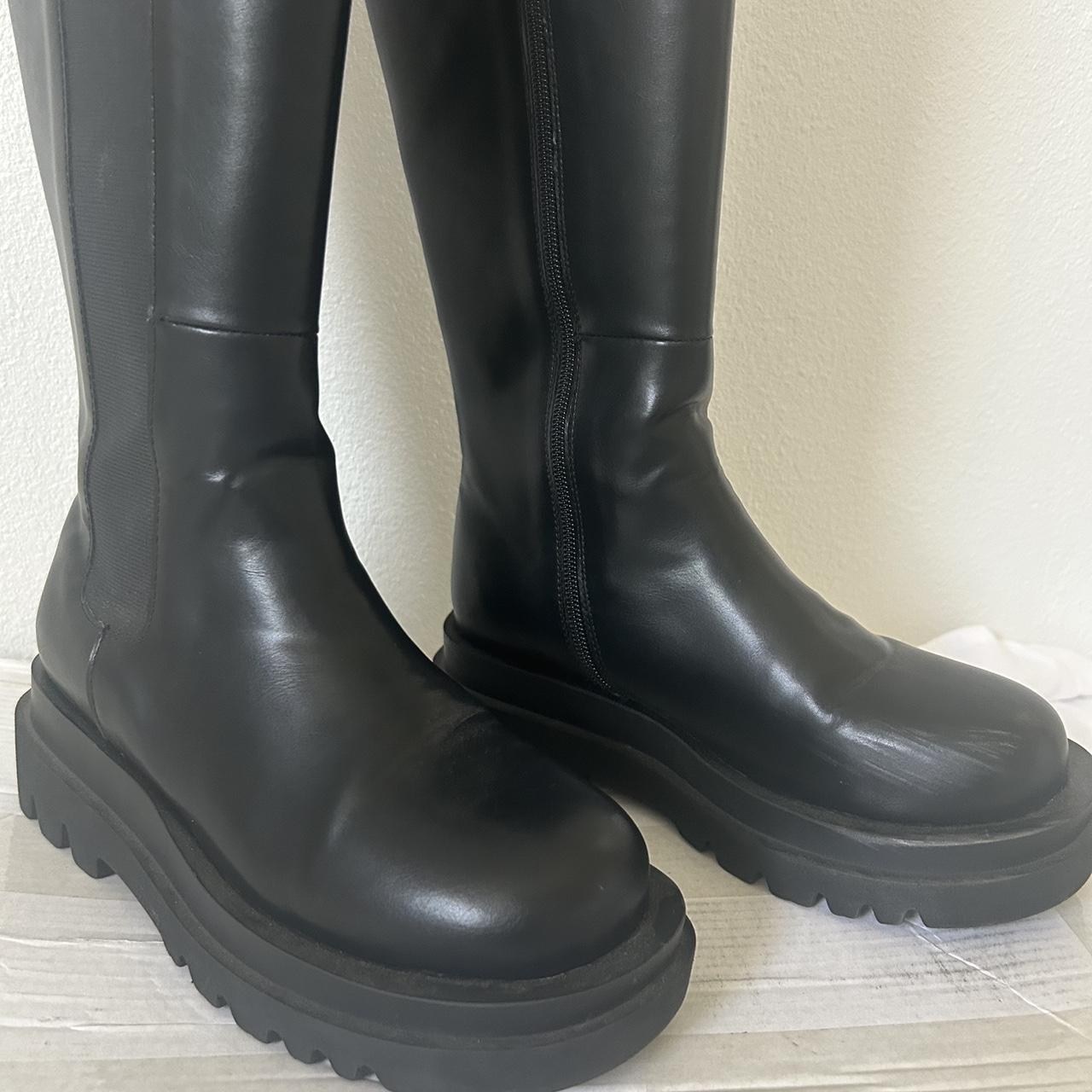 Black Knee High Boots Faux Leather Knee-High Chunky Platform Boots