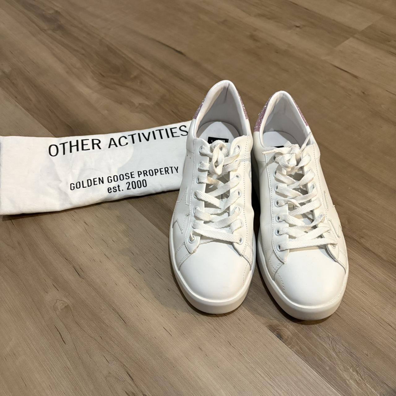 Golden Goose White Sneakers With Pink Glitter Star Depop