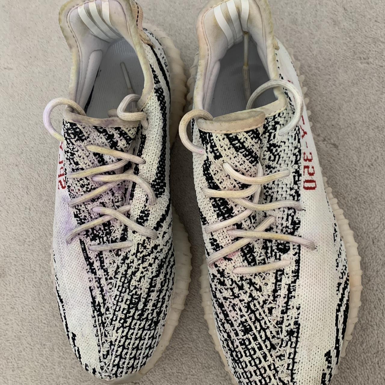 Yeezy Boost 350 Worn Zebra Black And White Customized - Depop