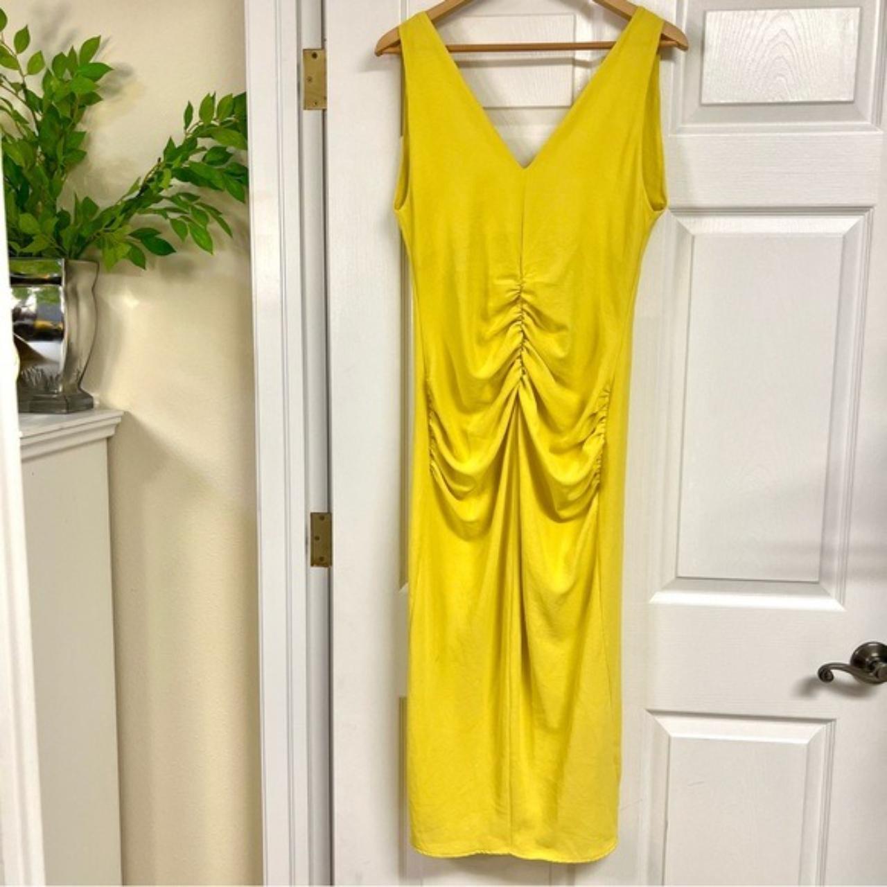 ZARA Center Ruched Lemon V-neck midi
