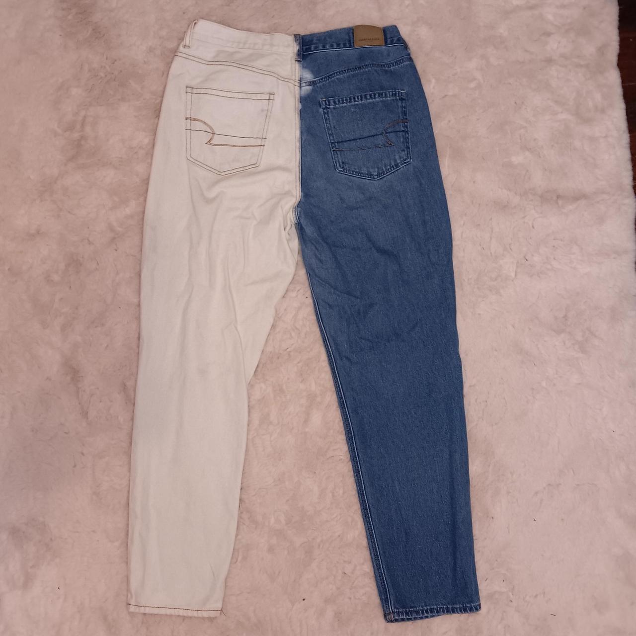 Half blue, half white midrise skinny jeans, bought... Depop