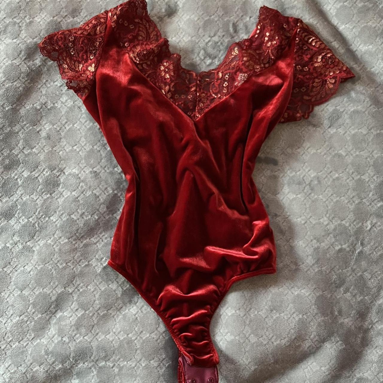 Victoria's Secret Women's Red and Gold Bodysuit | Depop