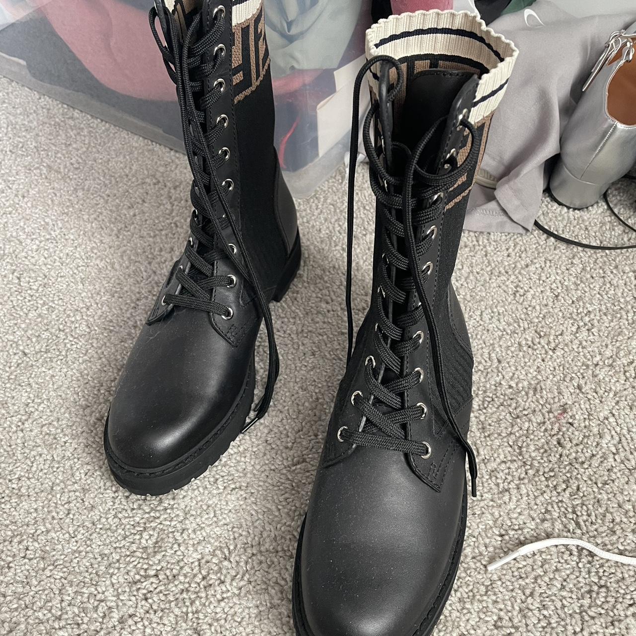 rockoko knit leather combat boots