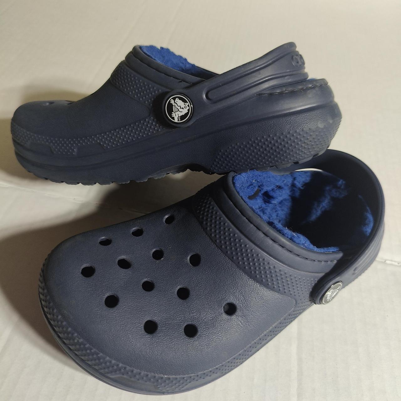 CROCS blue fur lined size 12 little kids - Depop