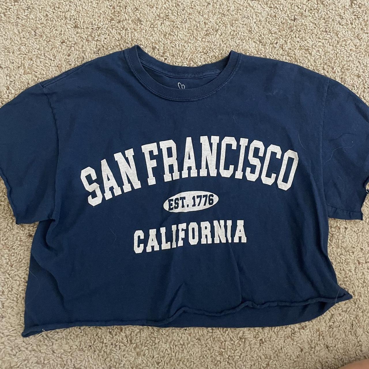 san francisco navy blue crop t size small comfy... - Depop