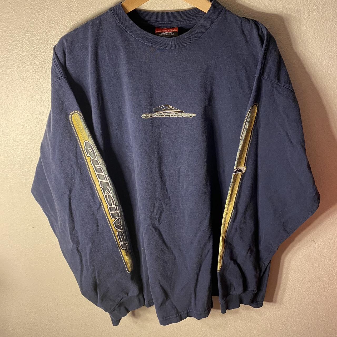 Quiksilver Men's Navy and Yellow T-shirt | Depop