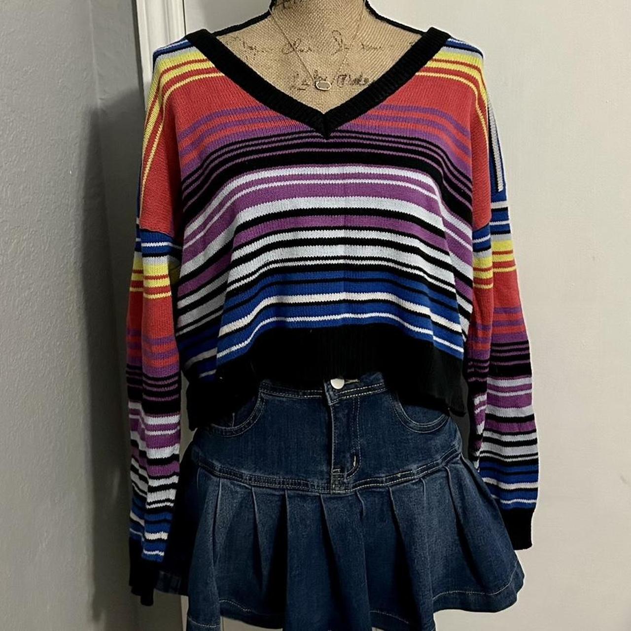 Oversized Striped Retro Sweater Size Small size... - Depop