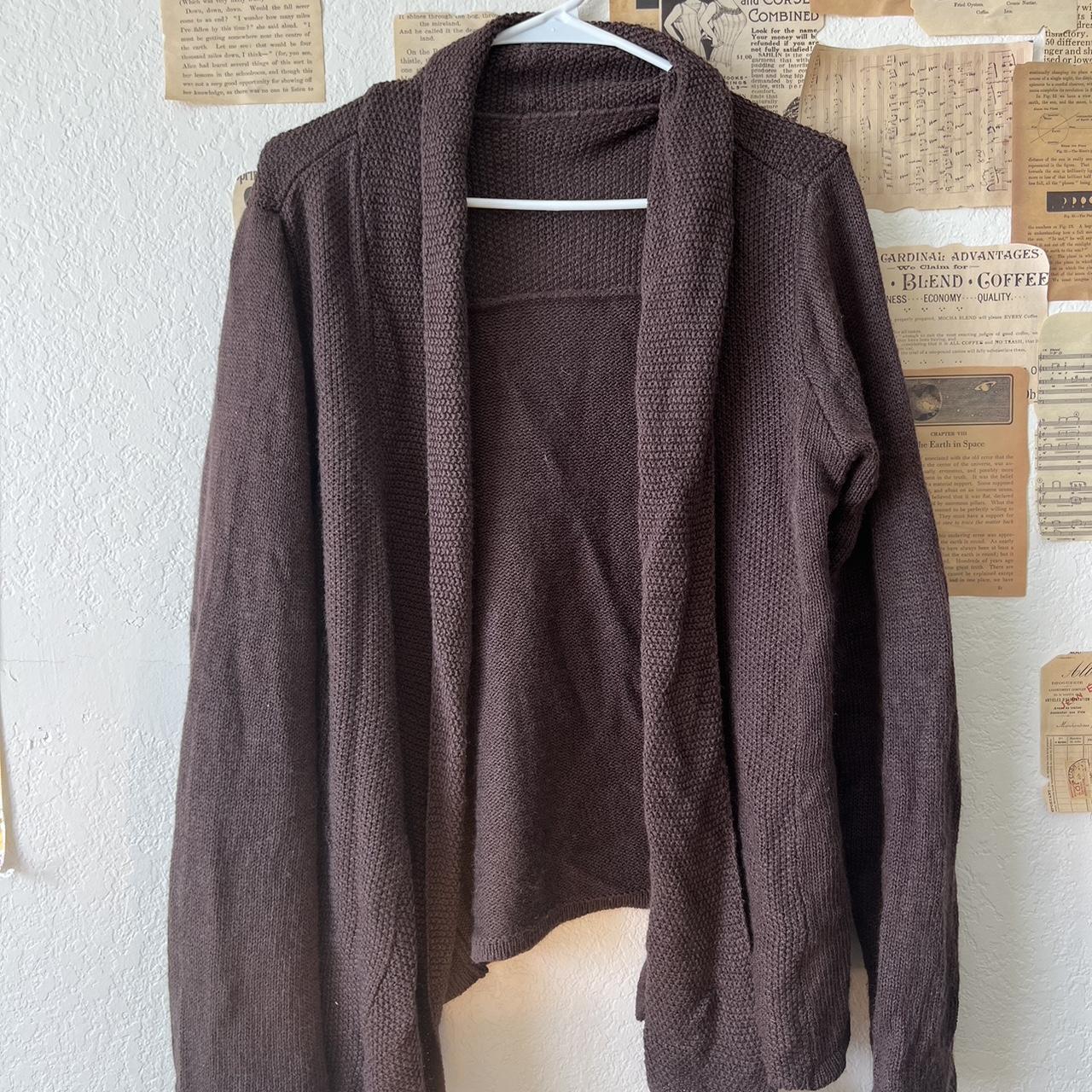 chocolate brown cardigan size L but fits like a... - Depop