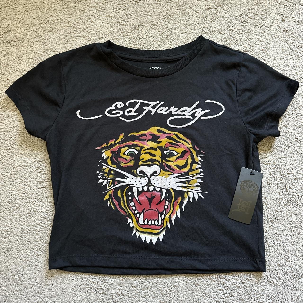 -Ed Hardy crop top -BNWT, cropped, slim-fit, black... - Depop