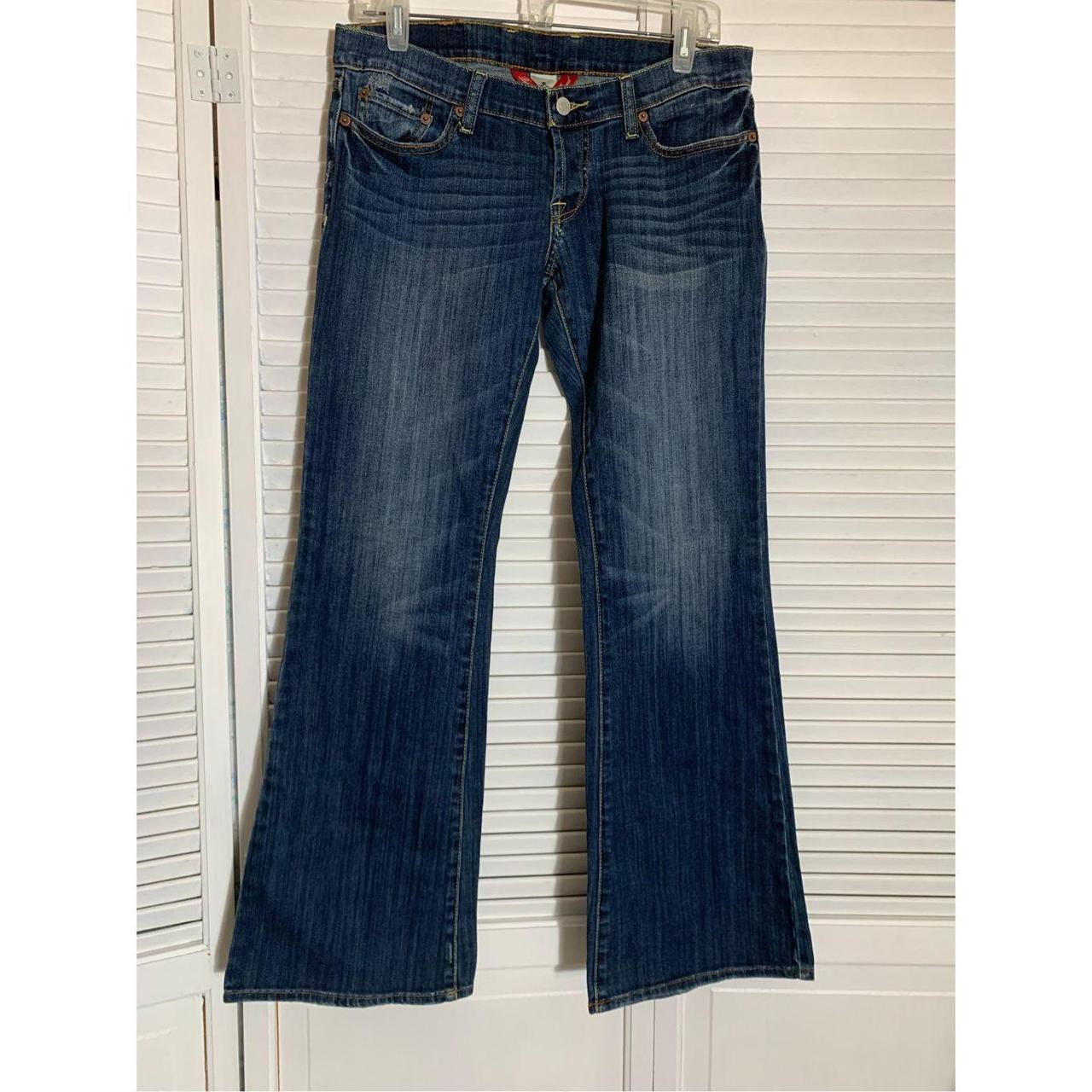 Lucky Brand Y2K Dungarees Dark Wash Button Fly Flare - Depop
