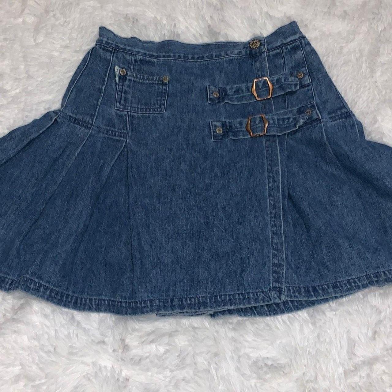 Vintage Denim Pleated Cargo Wrap Skirt Size...