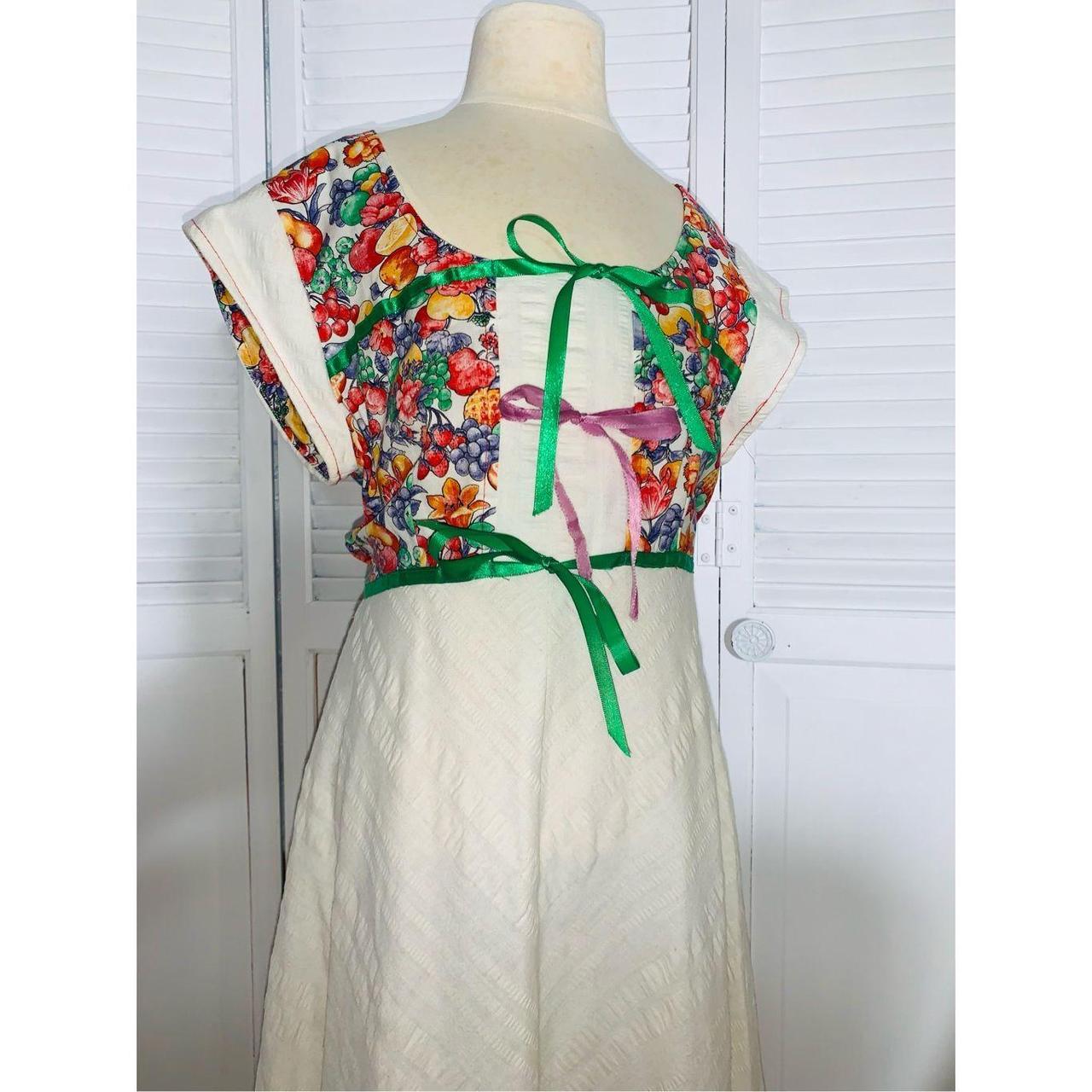 Vintage 70's Fruit Floral Corset Prairie Maxi Dress - Depop