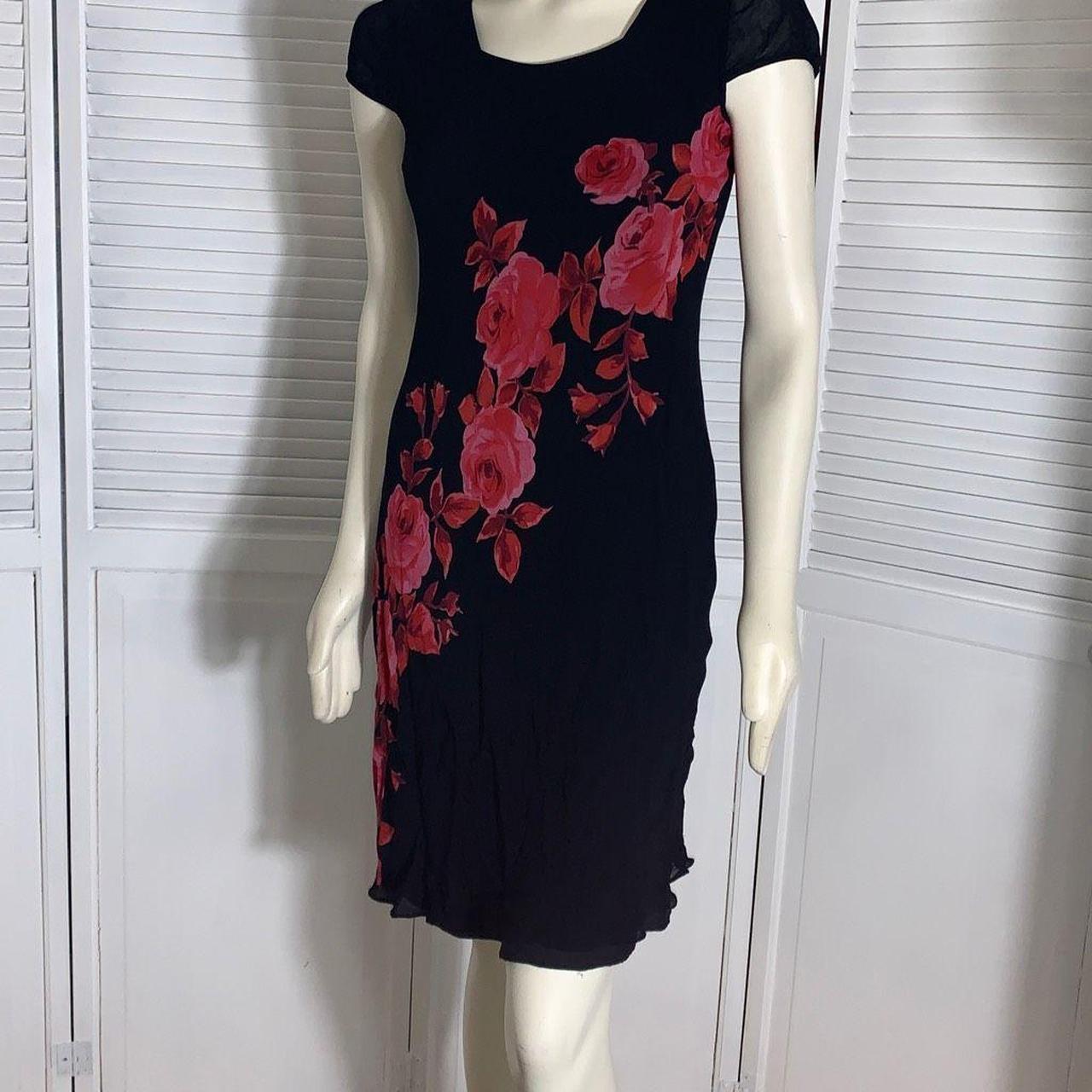 Vintage 90’s Black Double Layered Floral Rayon Dress...