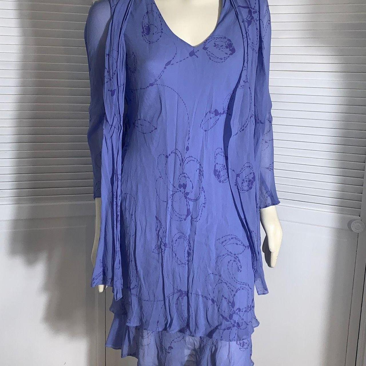 Vintage 90's Periwinkle Silk Layered Dress Size... - Depop