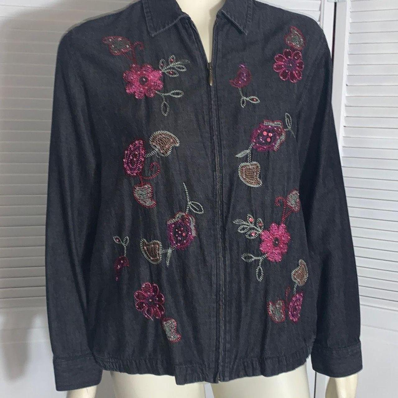 Vintage Breckinridge Floral Embroidered Zip Up Denim...