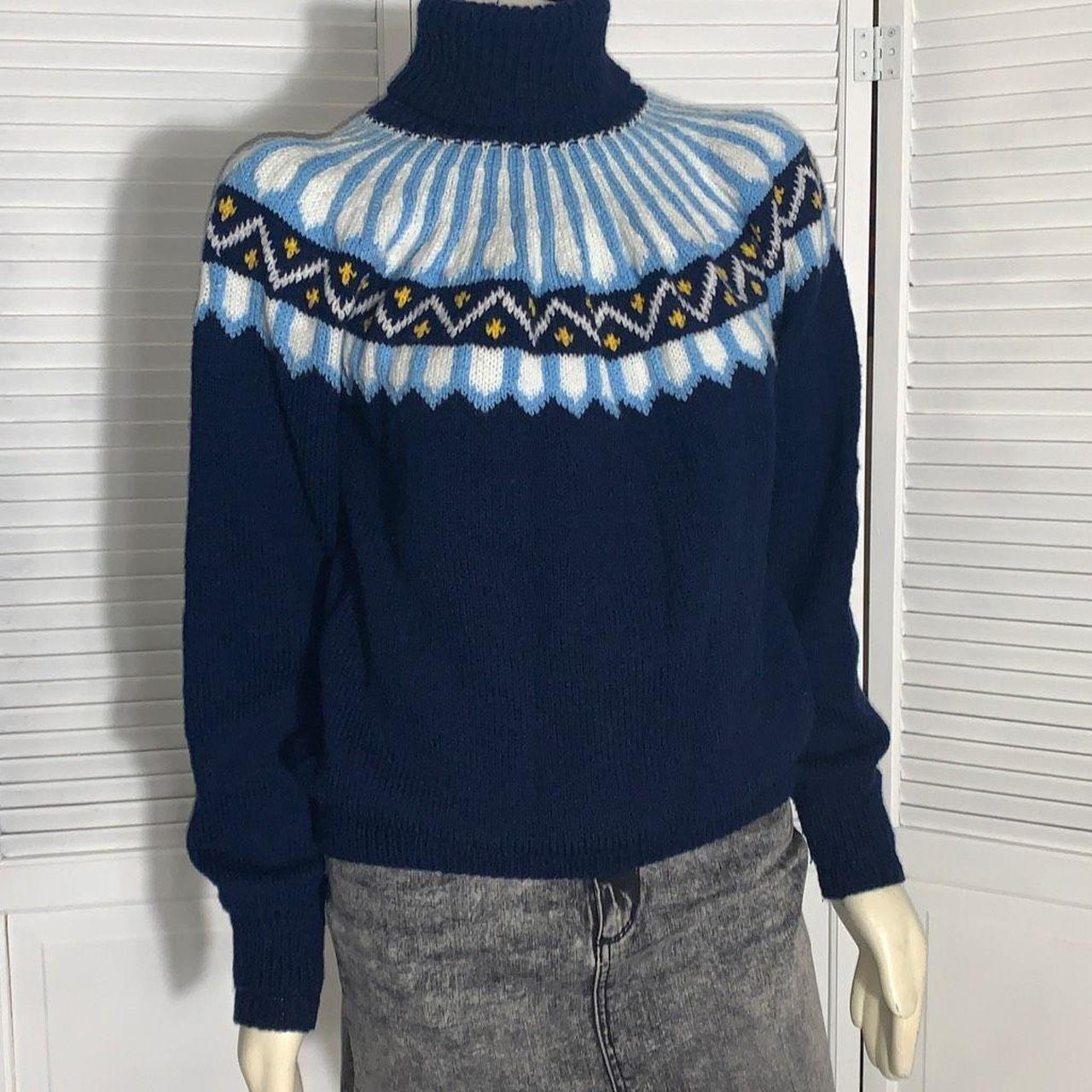 Vintage Blue Nordic Yoke Turtleneck Sweater Size... - Depop