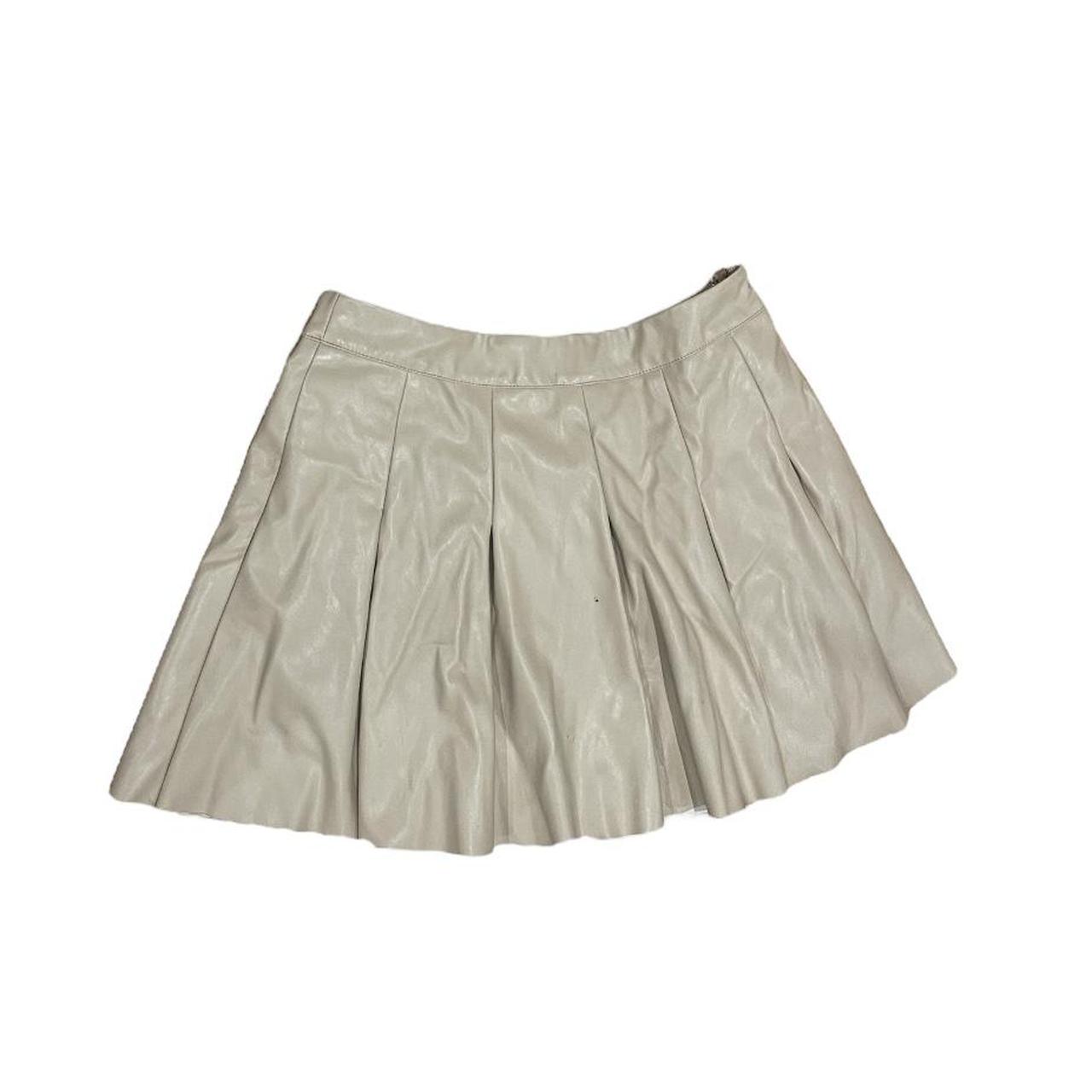 cream faux leather pleated skirt brand: better... - Depop