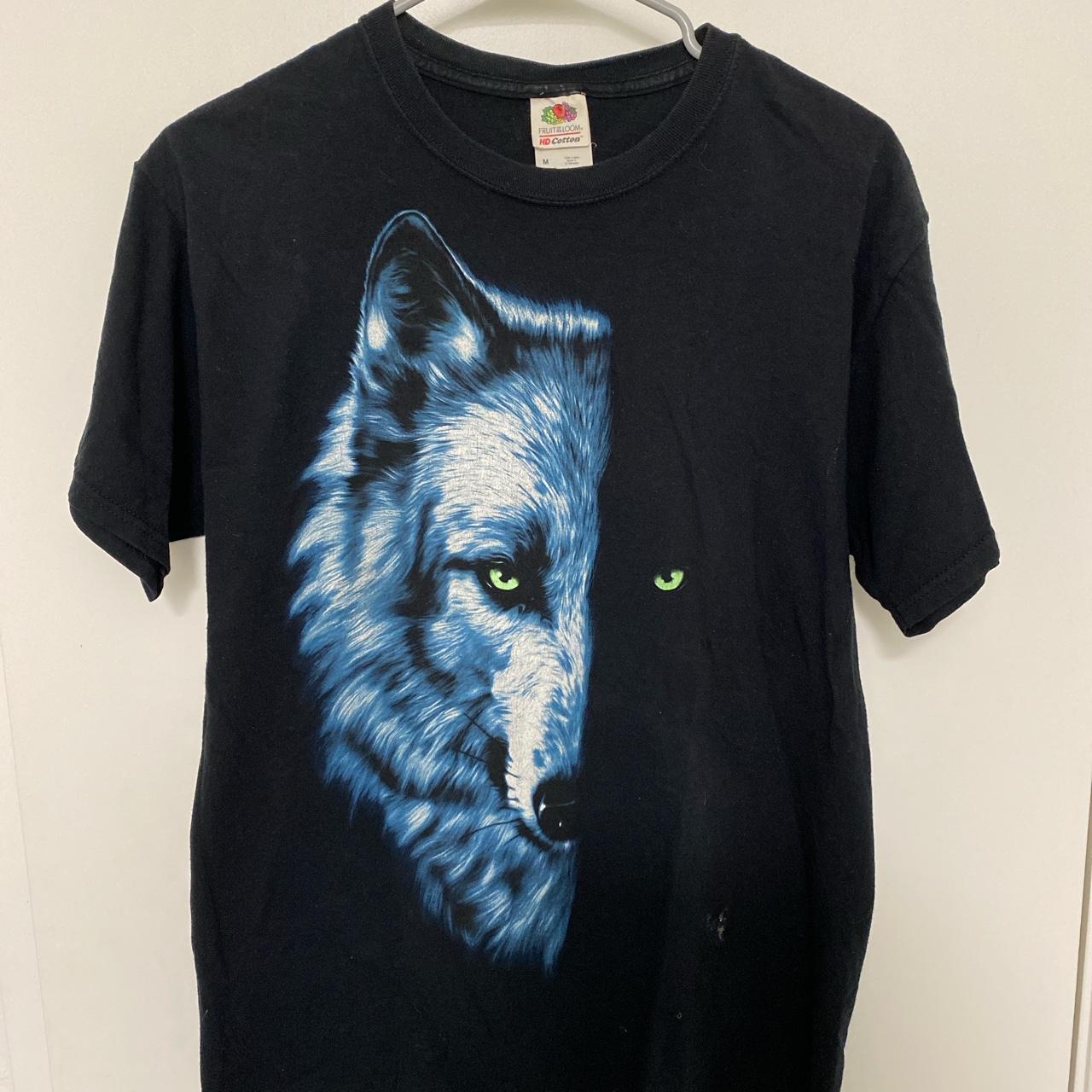 Wolf Men's Black and Blue T-shirt | Depop