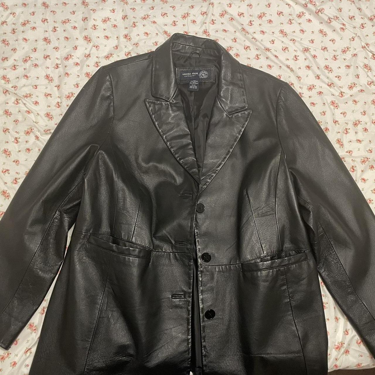 Black leather trench coat Tagged as urban... - Depop