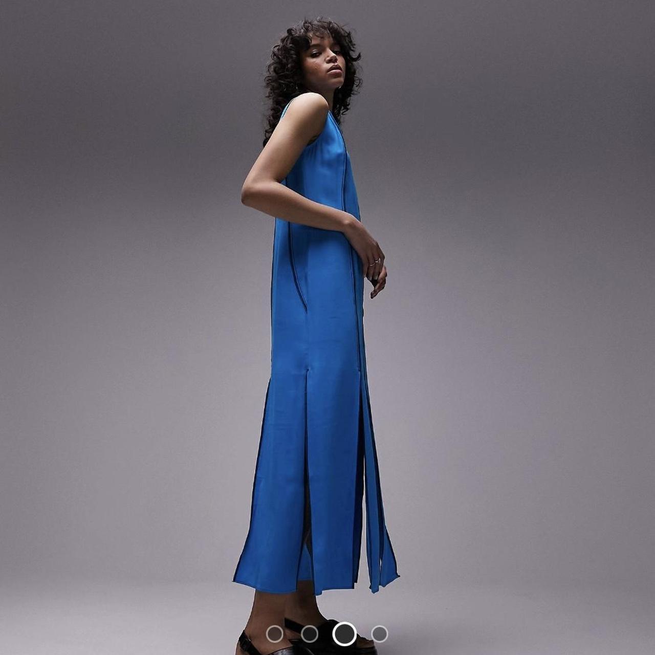 Topshop contrast stitch midi dress with slits Blue... - Depop