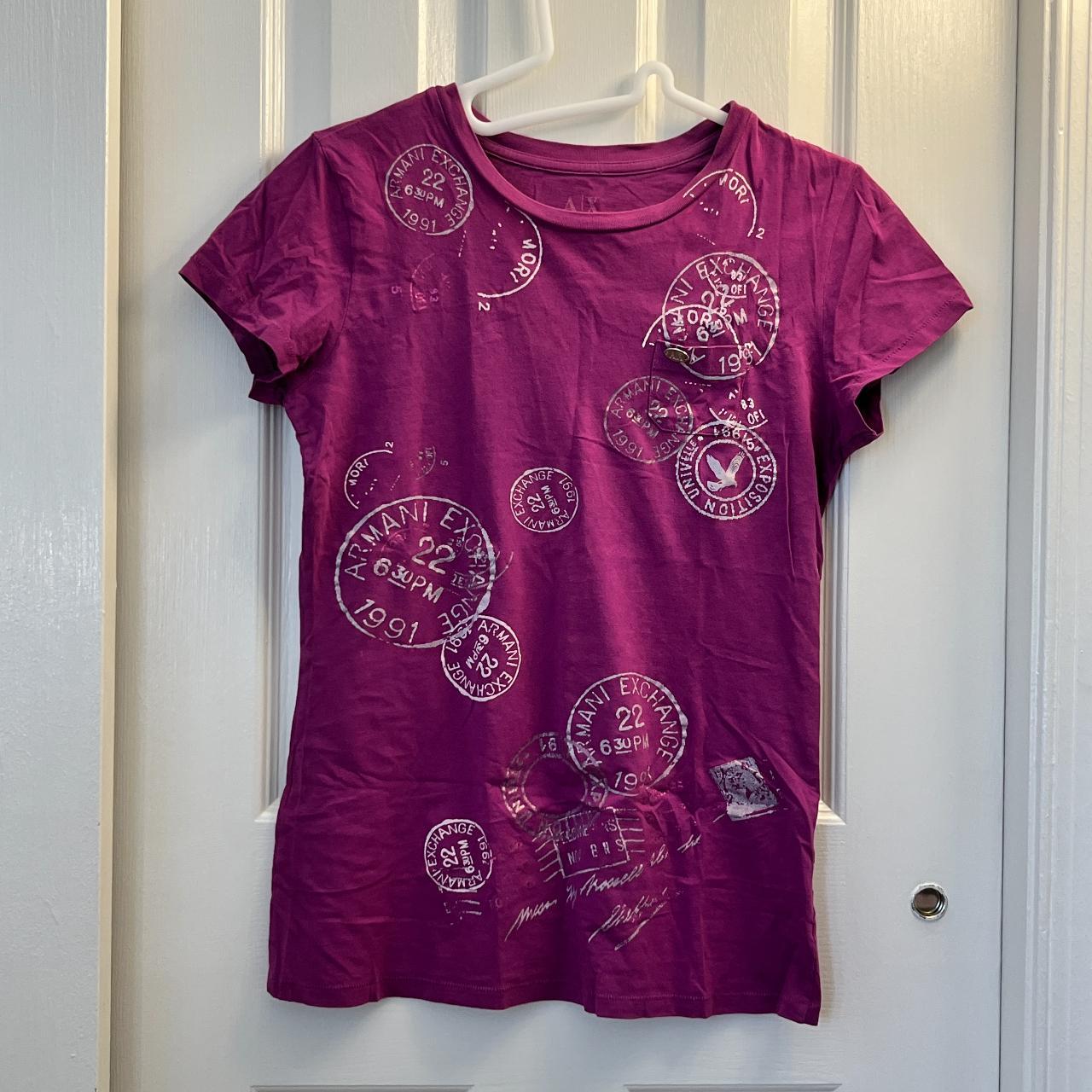 Armani Exchange Women's Pink and Purple T-shirt | Depop