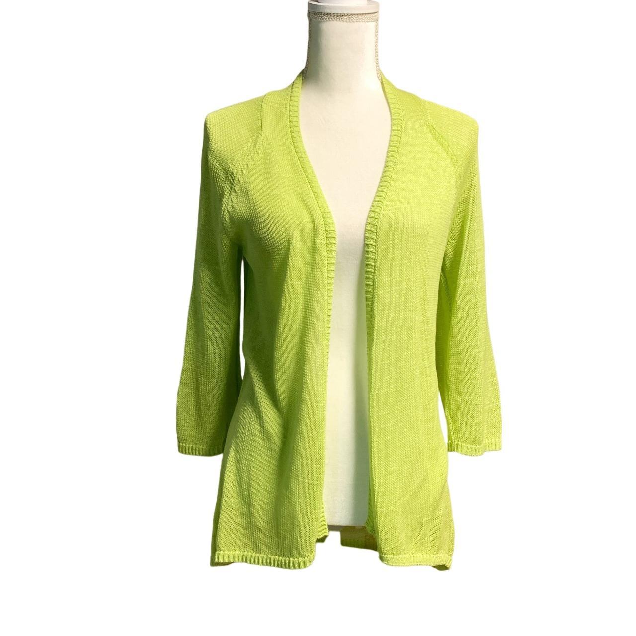 Chico's Women's 3/4 Sleeve Lime Green Work Knit Open | Depop