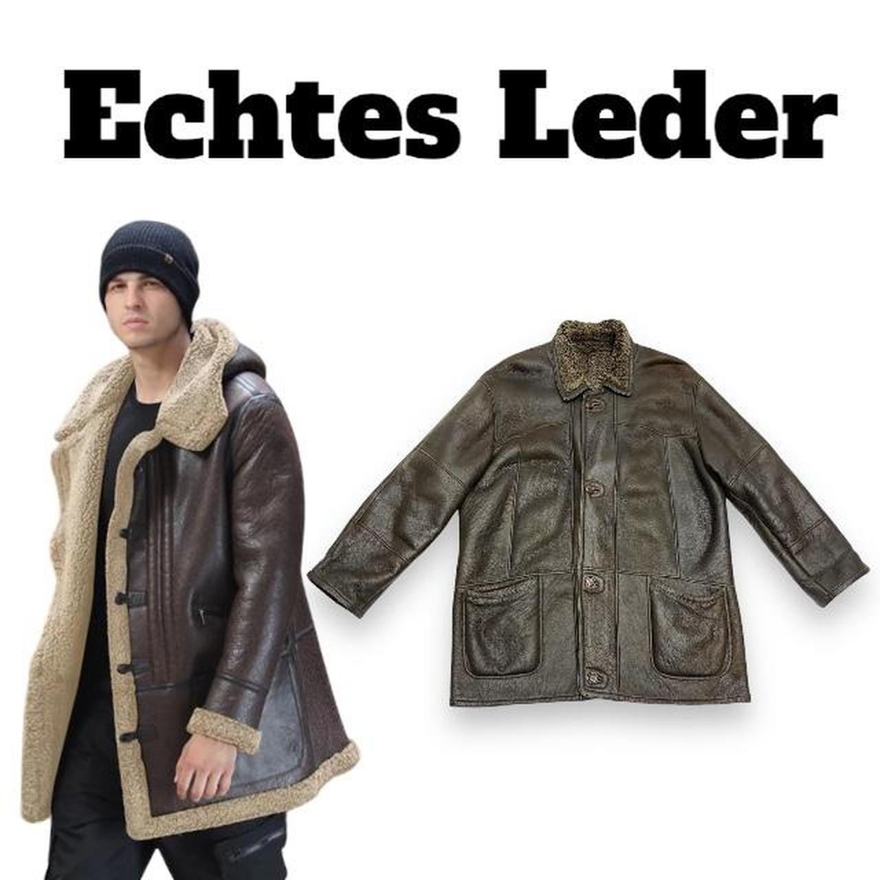 Echtes Leder Shearling jacket size L vintage duffle. Depop