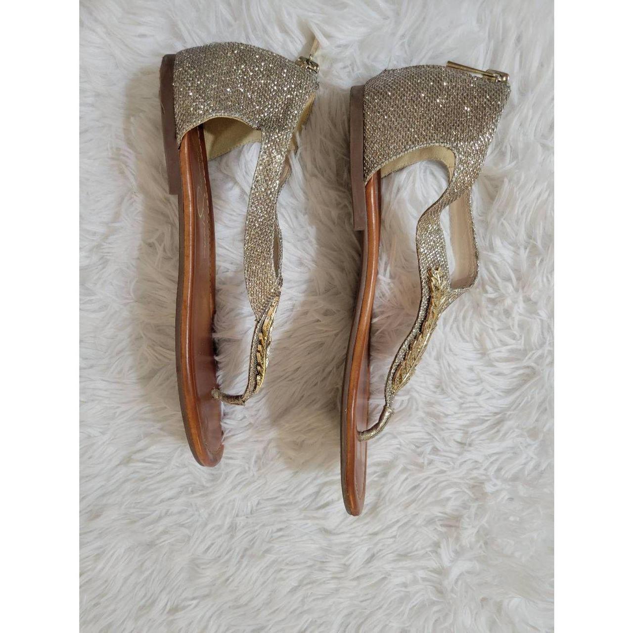 Jessica Simpson Metallic Feather Kalie Sandal Size Depop