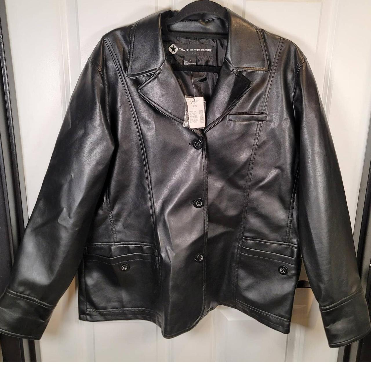 Outer Edge Black Faux Leather Button Up Plus Size... - Depop