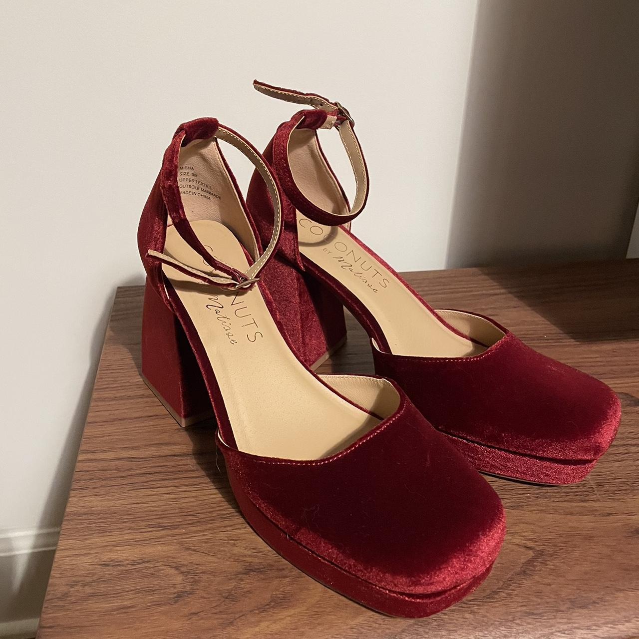 red velvet platform heels