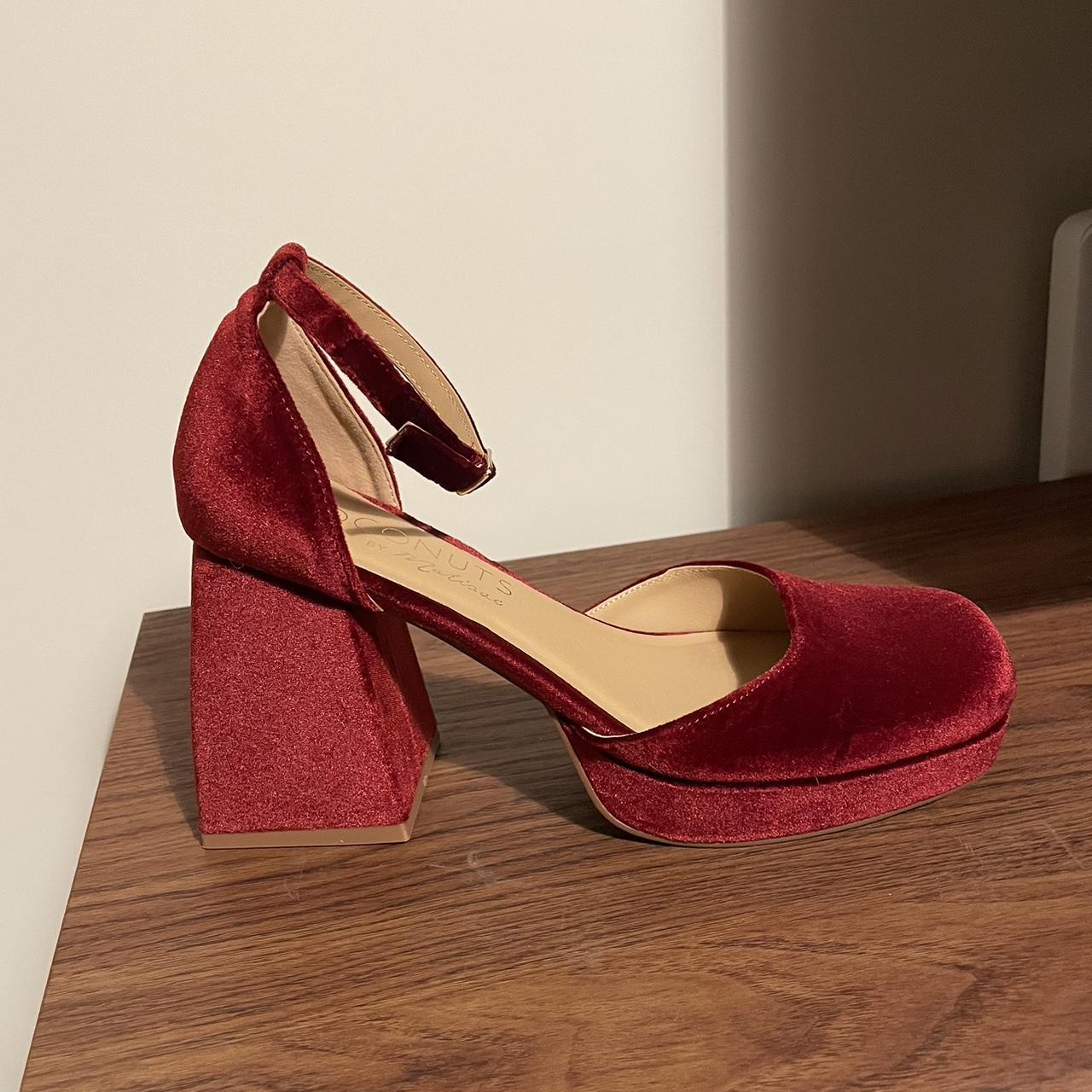 red velvet platform heels