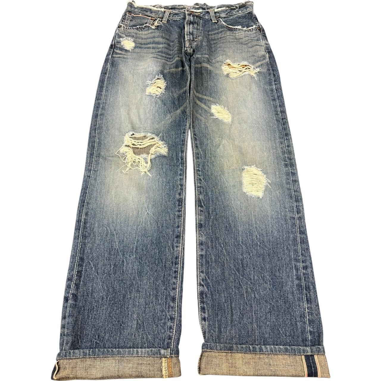 パンツ 00s archive EDWIN buggy fade wide denim Vintage Edwin Buckle Back Carpenter Mud Wash Baggy | Depop