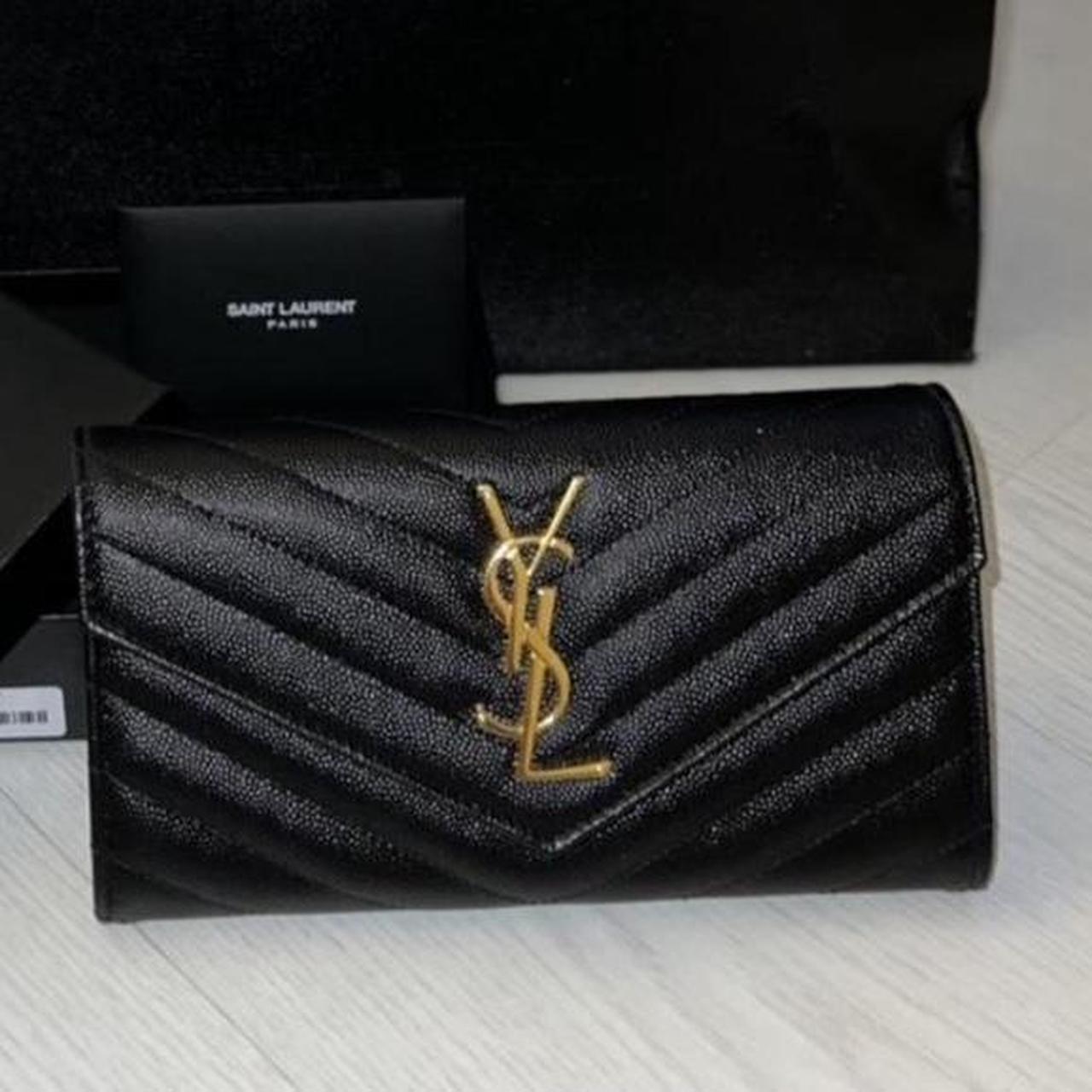 Yves Saint Laurent Women's Black and Gold Wallet-purses | Depop