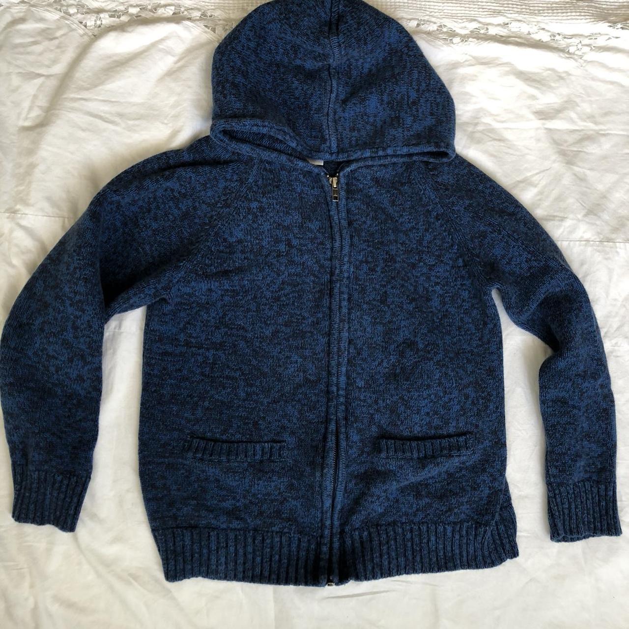 Cable knit zip up sweater dark blue navy sweater... - Depop