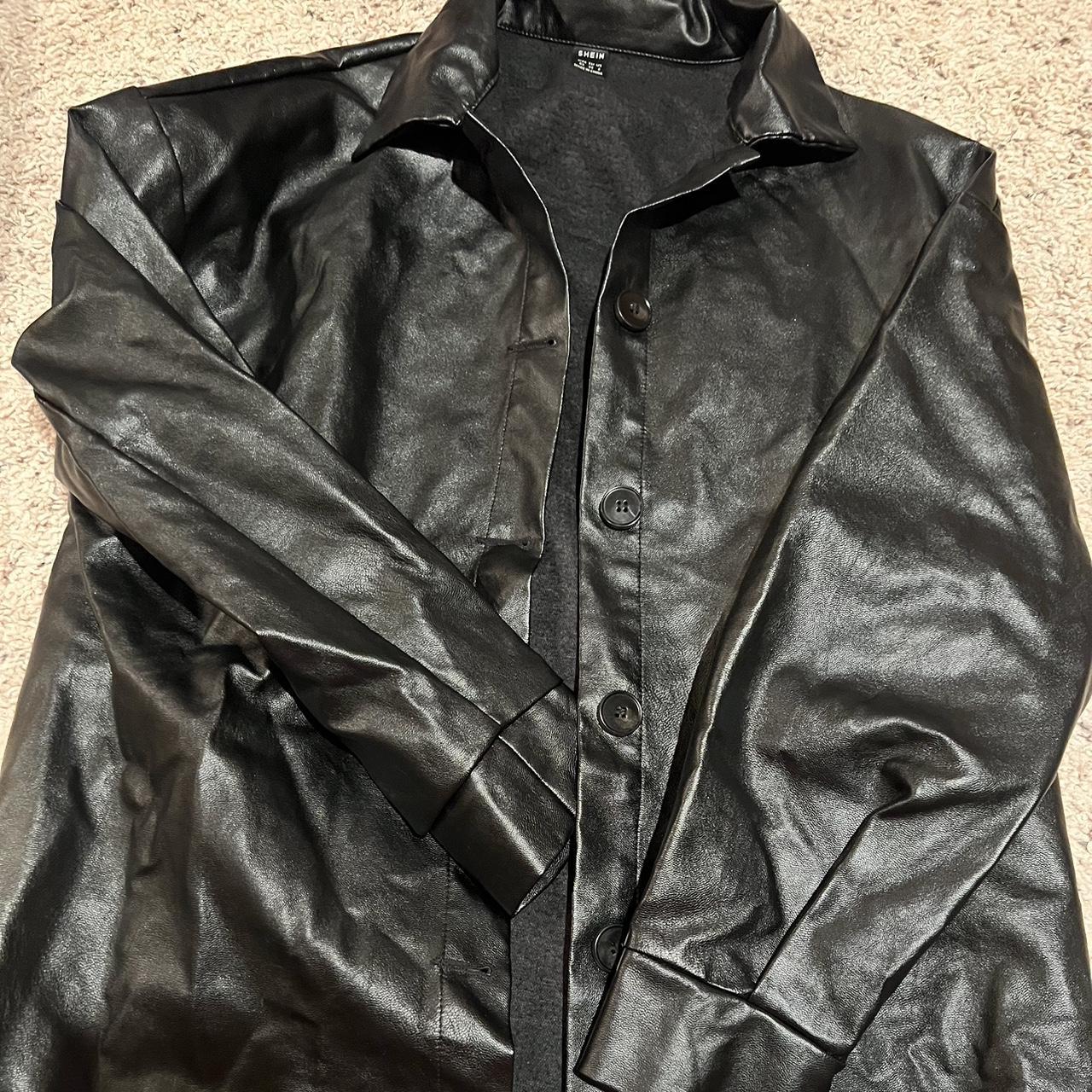 Oversized black faux leather jacket! - Depop