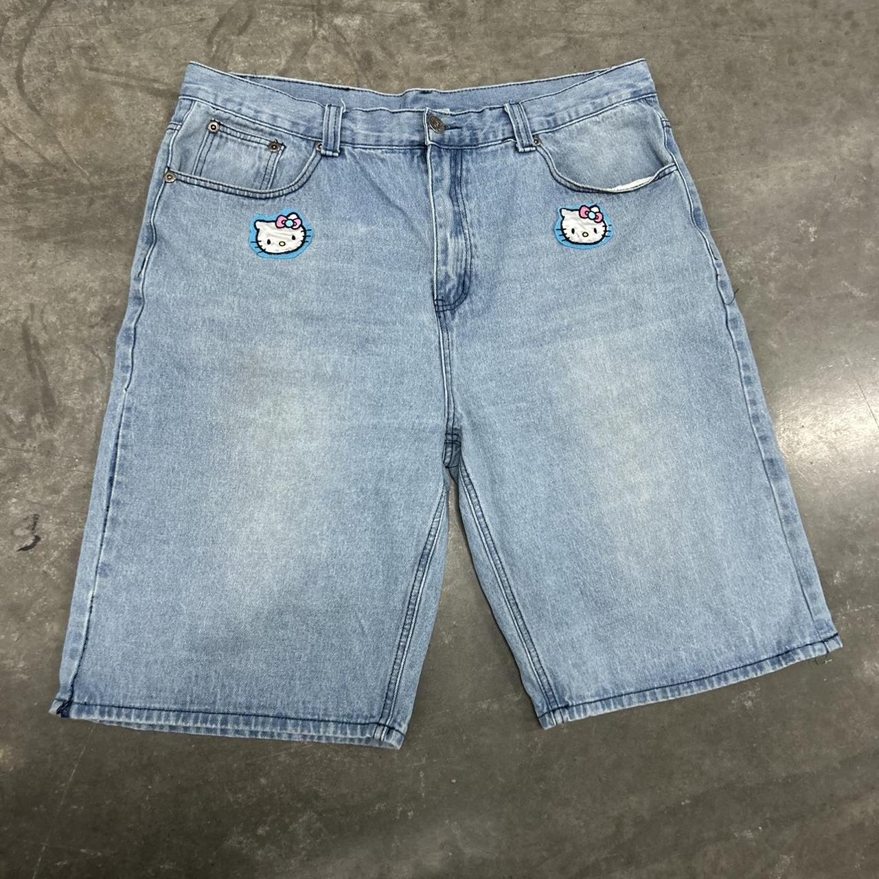 Y2K hello kitty JORTS Size 38 , custom made patches... - Depop