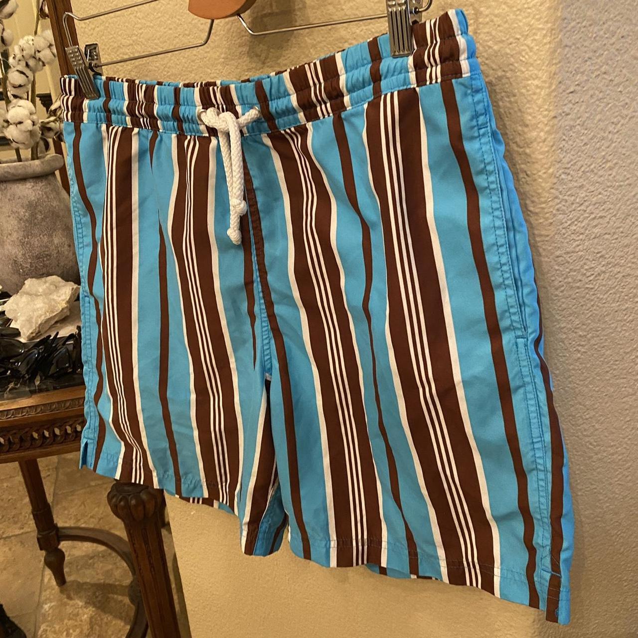 TAILORBYRD Men Blue Brown Striped Swim Trunk Shorts. Depop