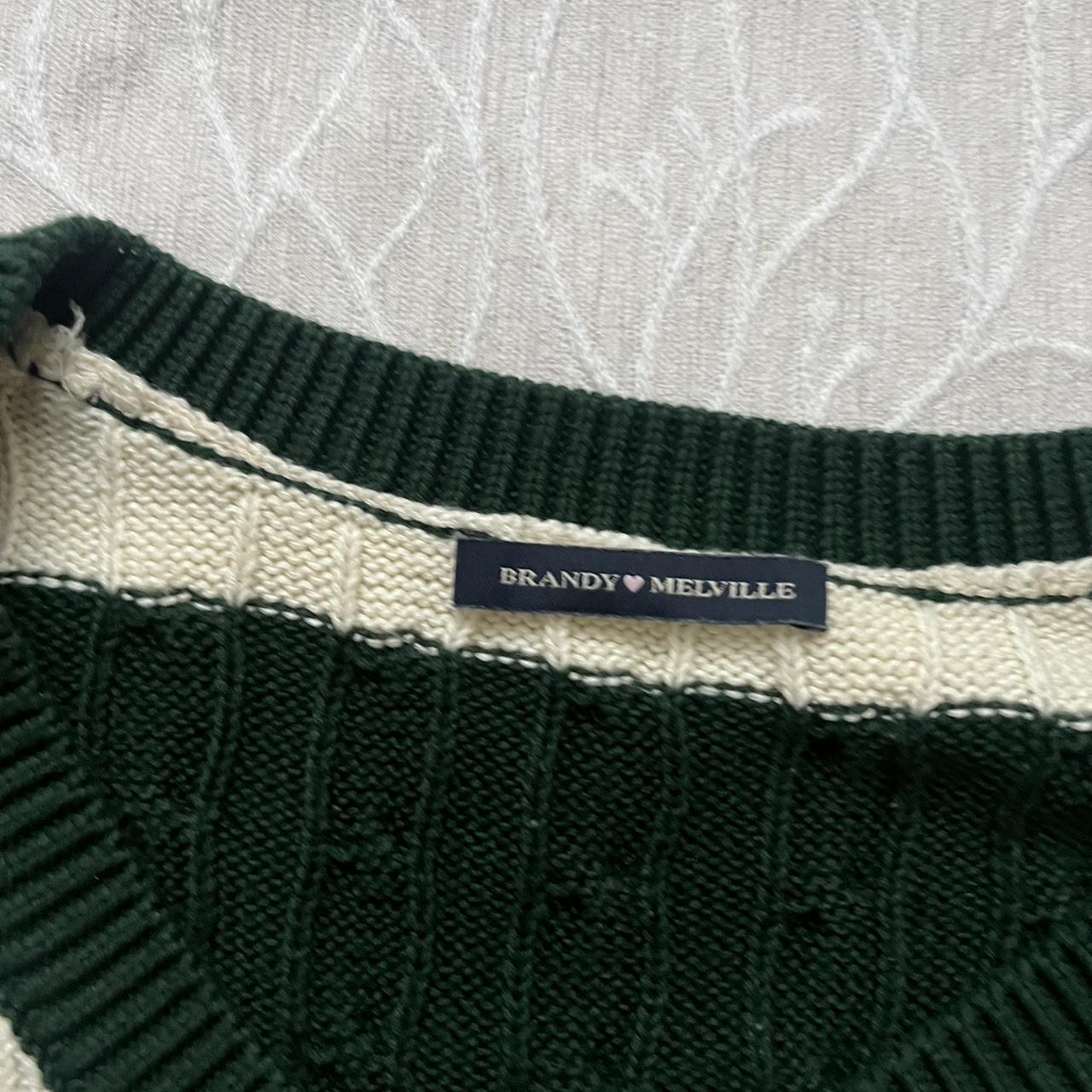 brandy melville green and white v neck sweater Depop
