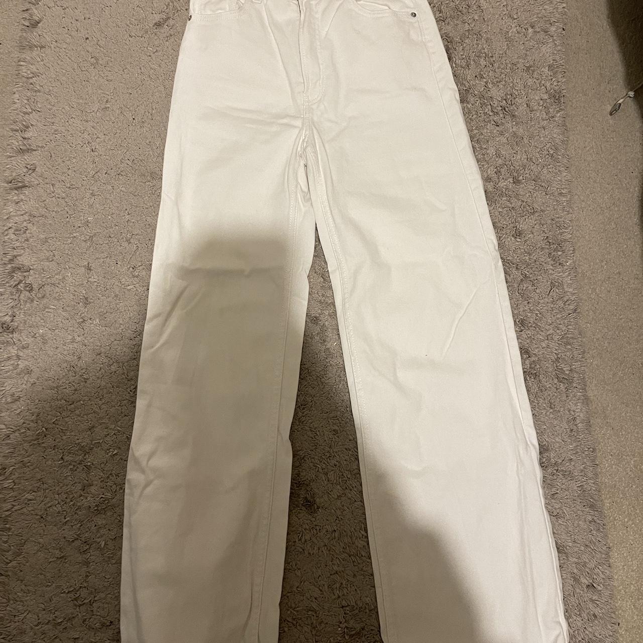 H&M white wide leg jeans. Size 8. Good condition,... - Depop