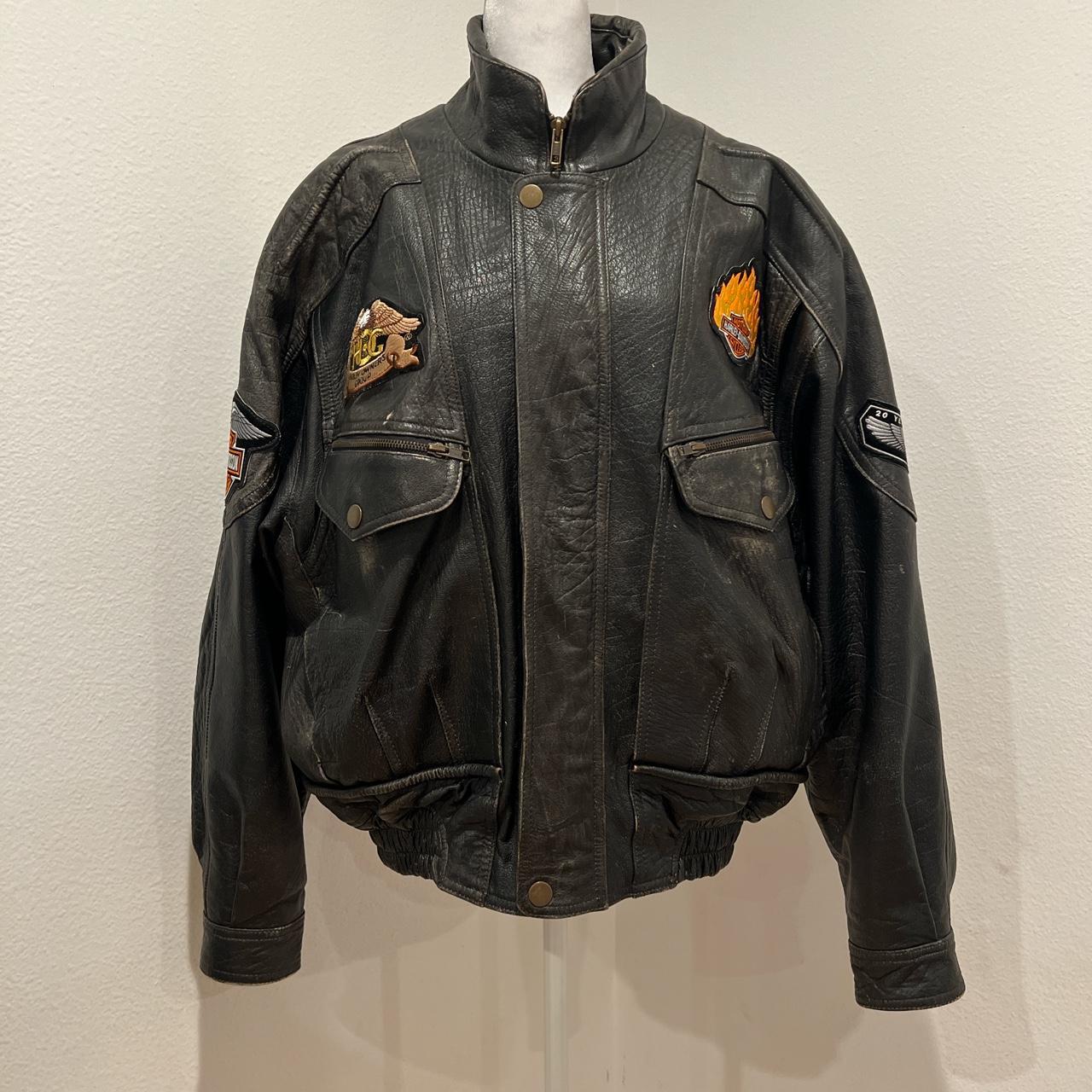 Harley Davidson leather vintage biker jacket from... - Depop