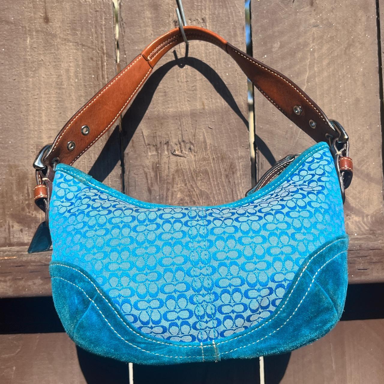 Coach blue suede and canvas brown strap hobo y2k Depop