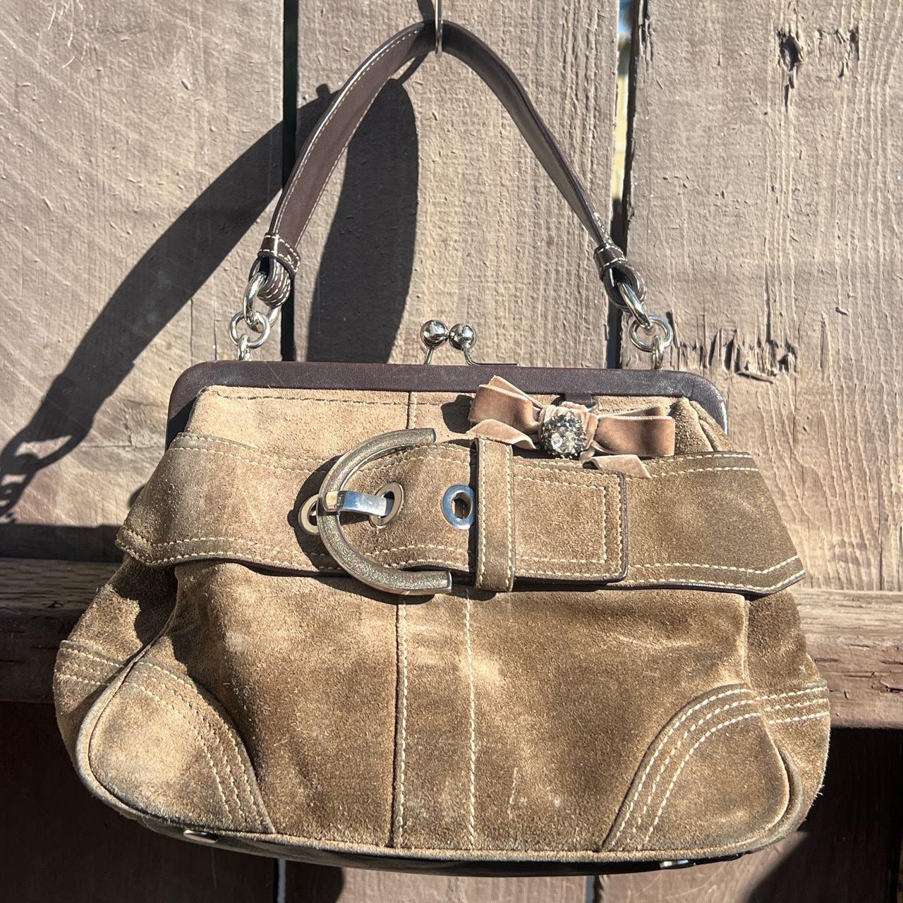 Coach suede buckle bow tie rhinestone kiss lock y2k | Depop