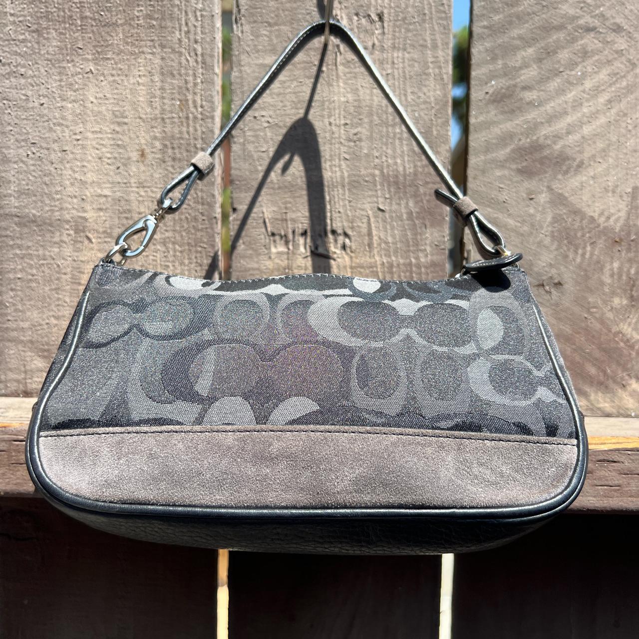 バッグ Coach Signature Shoulder mini Bag Y2K Coach mini shoulder bag black canvas suede gray y2k | Depop