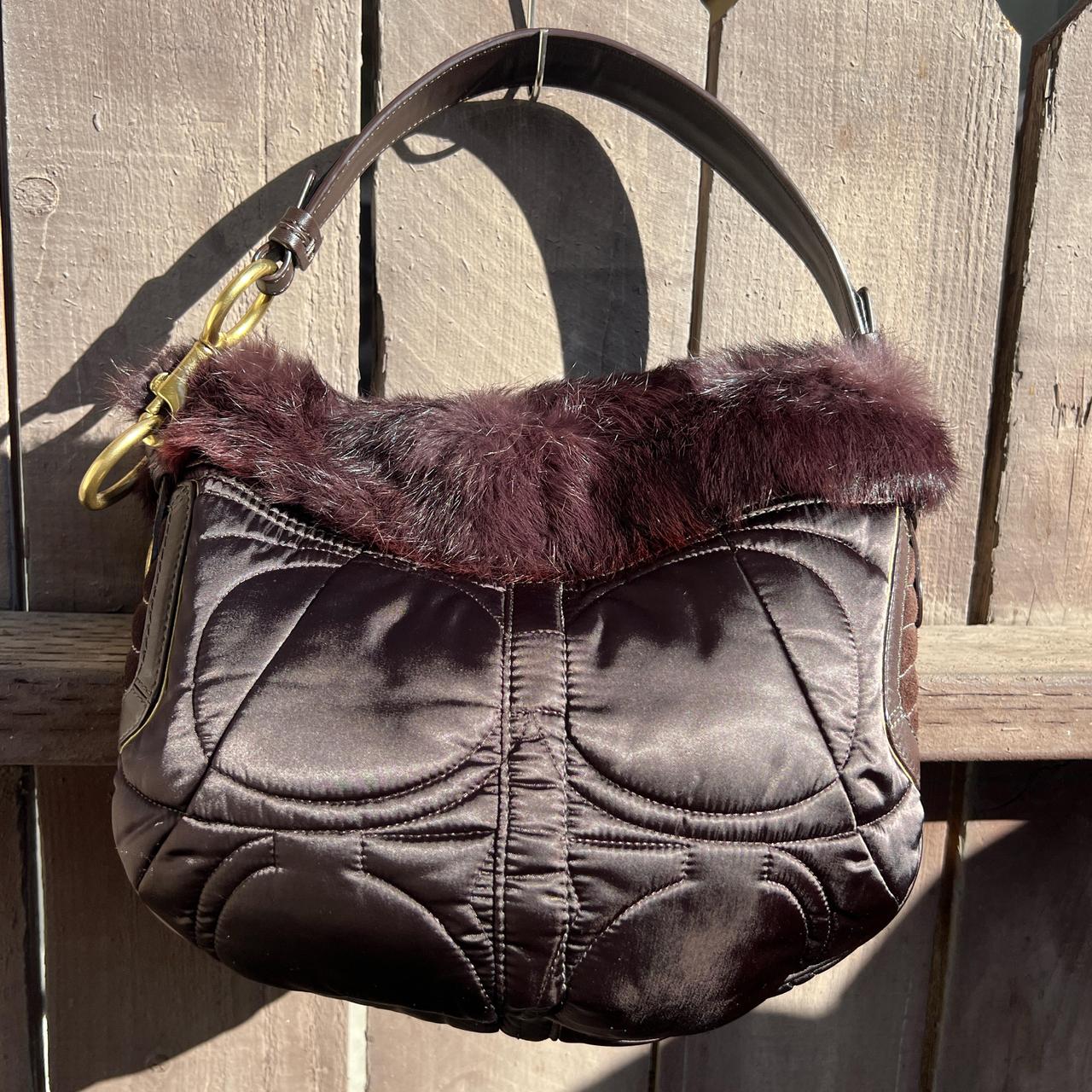 Coach Chalk Nylon & Rabbit Fur Tote Shoulder Bag Style 9443