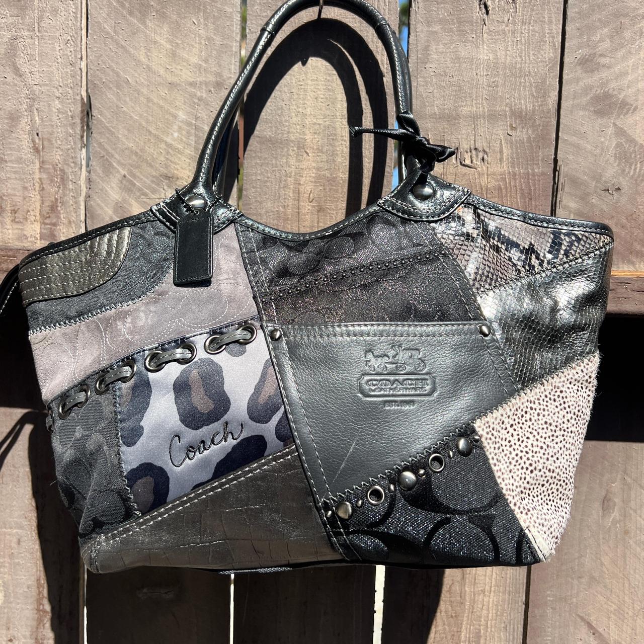 Coach patchwork tote shoulder bag black and grey y2k | Depop
