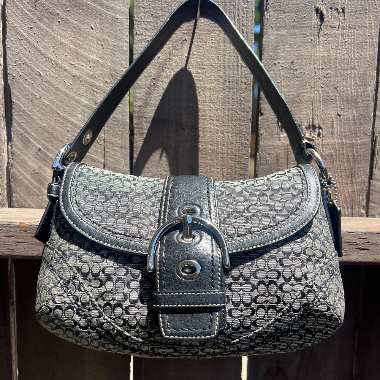◎y2k◎ COACH Studs Leather Boston Bag 青 Coach Blue Soho Y2K Signature C Canvas w/Patent Leather Trim