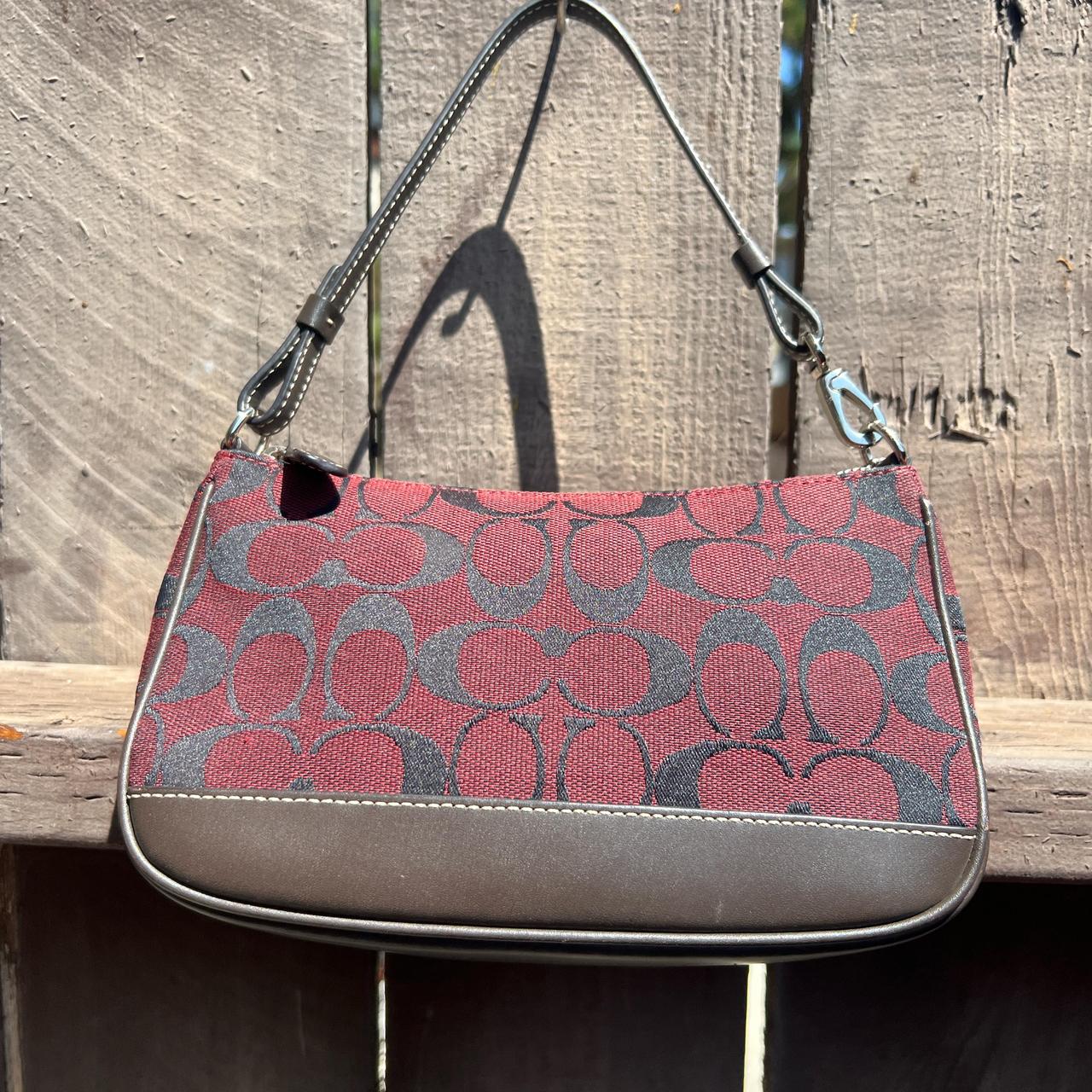 Coach burgundy suede thick strap y2k mini shoulder bag | Depop