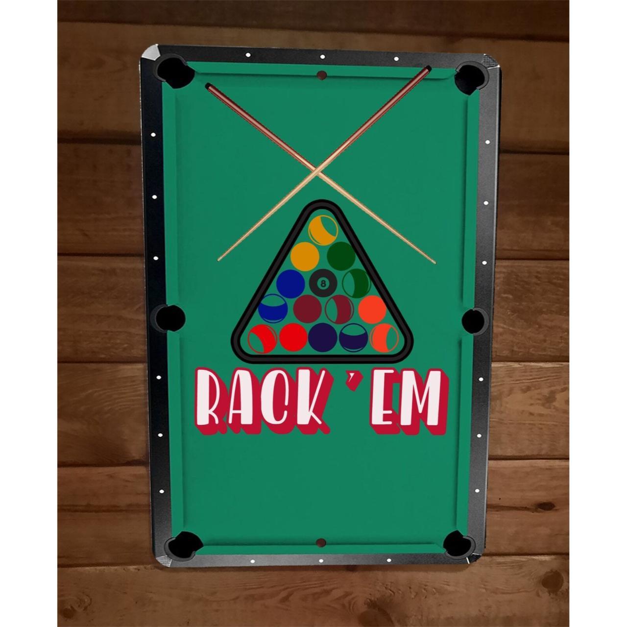 Rack Em Pool Billiards 8x12 Metal Wall Sign... Depop