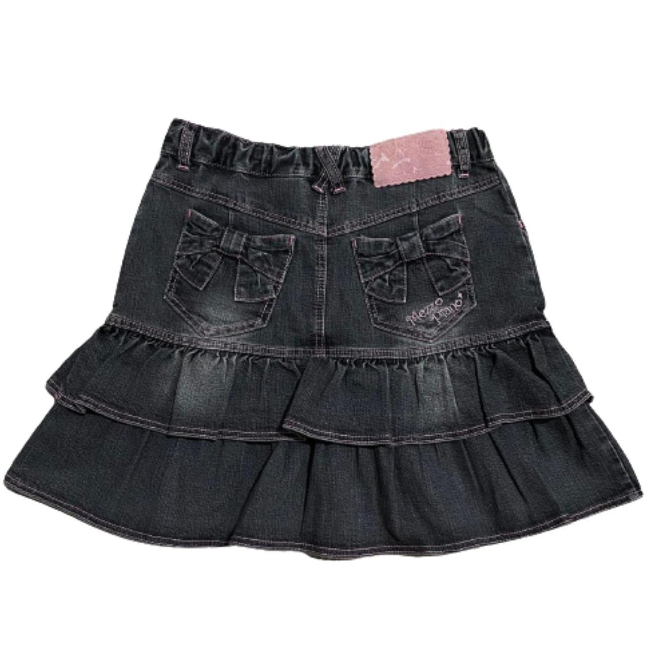 mezzo piano black bows denim skirt 🤍 jp size 140... - Depop
