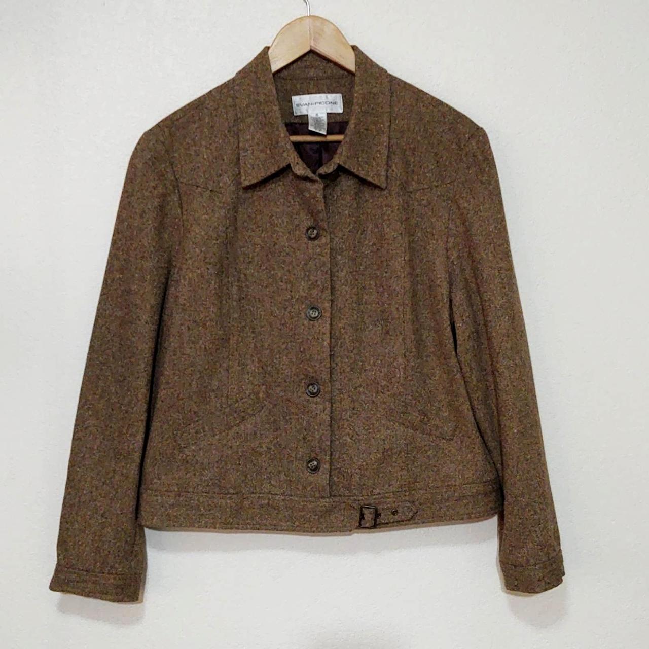 Vintage Evan Picone tweed blazer, brown with white - Depop